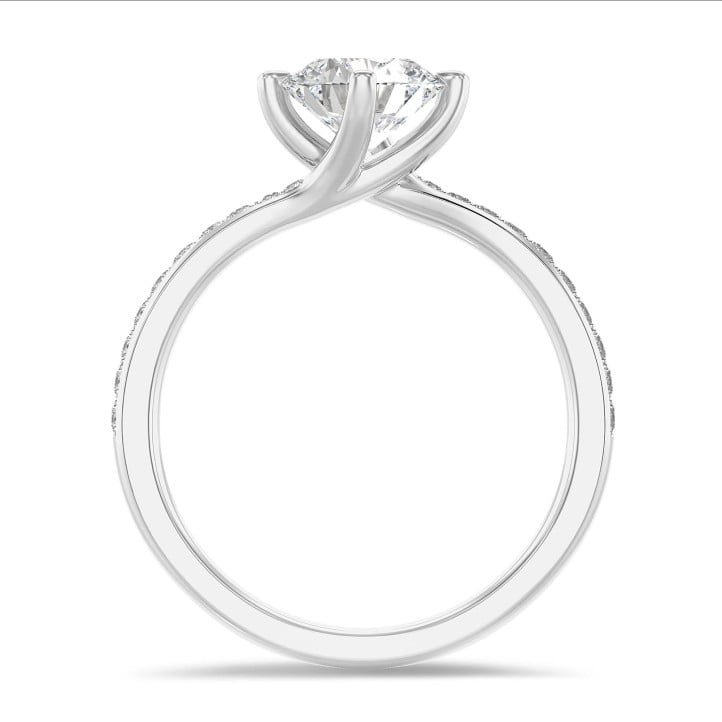 1.00 carat bague solitaire en or blanc avec diamant de laboratoire rond et diamants de laboratoire sur les côtés