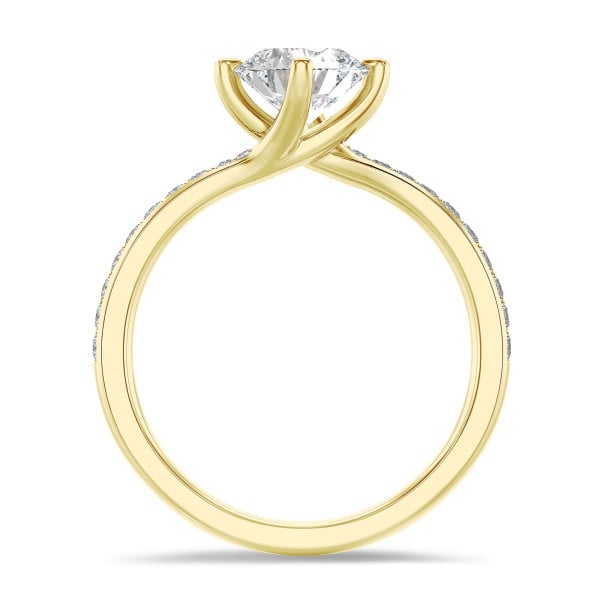 Bagues - 3.00 carat bague solitaire en or jaune avec diamant de laboratoire rond et diamants de laboratoire sur les côtés