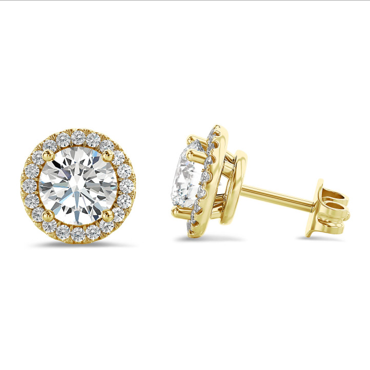 2.00 carat boucles d’oreilles auréoles en or jaune et diamants de laboratoire