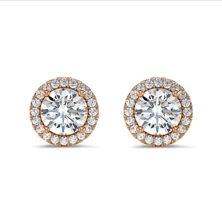 2.00 carat boucles d’oreilles auréoles en or rouge et diamants de laboratoire
