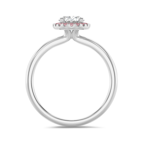 1.00 carats bague solitaire de type auréole avec un diamant synthétique ovale en or rouge et diamants synthétiques ronds roses