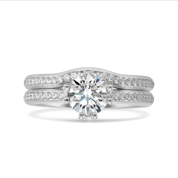 2.50 carat bague solitaire en or blanc avec diamants de laboratoire sur les côtés