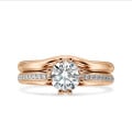 1.50 carat bague solitaire en or rouge avec diamants de laboratoire sur les côtés