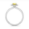 1.00 carat bague solitaire de type auréole en or blanc avec un diamant synthétique jaune ovale et diamants synthétiques ronds