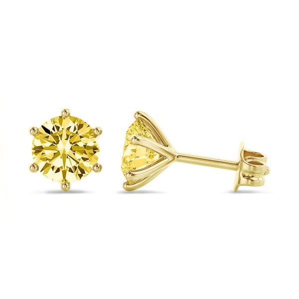 Boucles d'oreilles - 4.00 carat boucles d'oreilles solitaires en or jaune avec diamants synthétiques jaunes ronds