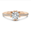 5.00 carat bague solitaire en or rouge avec diamants synthétiques sur les côtés