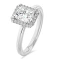 2.50 carat bague solitaire de type auréole avec un diamant de taille radiant synthétique en or blanc et diamants synthétiques ronds