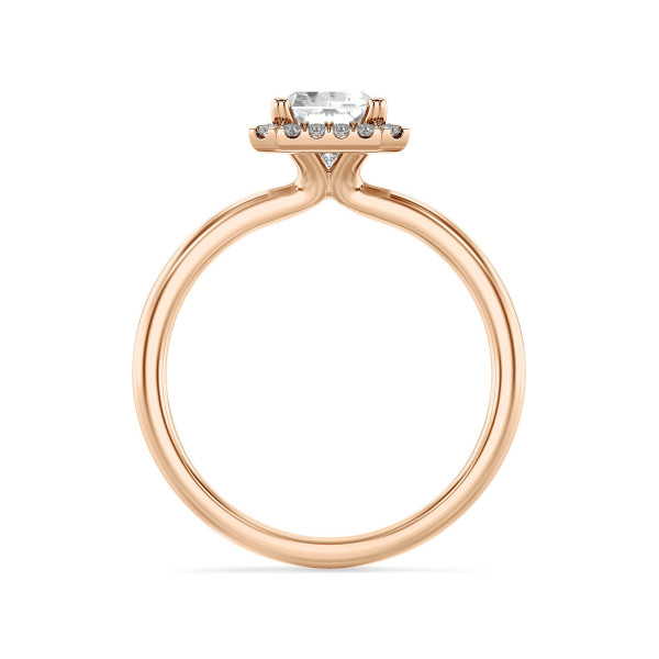 1.00 carat bague solitaire de type auréole avec un diamant de taille radiant synthétique en or rouge et diamants synthétiques ronds