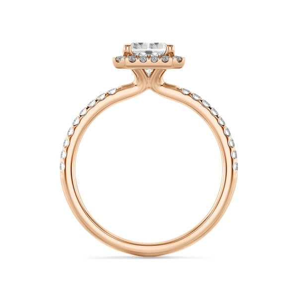 Search all PLP - 2.00 carat bague solitaire de type auréole avec un diamant de taille radiant synthétique en or rouge et diamants synthétiques ronds