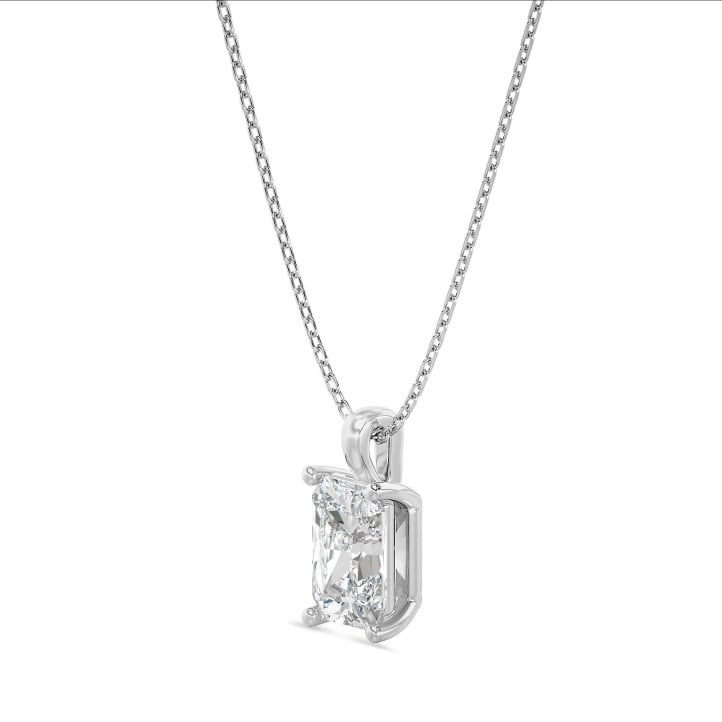 3.00 carat Pendentif solitaire avec diamant de taille radiant synthétique en or blanc