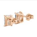 3.00 carat Boucles d'oreilles en or rouge avec diamants de taille radiant synthétiques solitaire