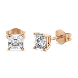 2.00 carats Boucles d'oreilles en or rouge avec diamants synthétiques taille asscher