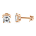 3.00 carats Boucles d'oreilles en or rouge avec diamants synthétiques taille asscher