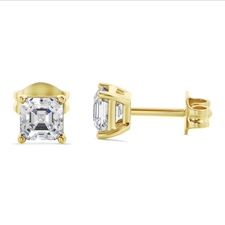 4.00 carats Boucles d'oreilles en or jaune avec diamants synthétiques taille asscher