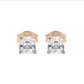 4.00 carats Boucles d'oreilles en or rouge avec diamants synthétiques taille asscher