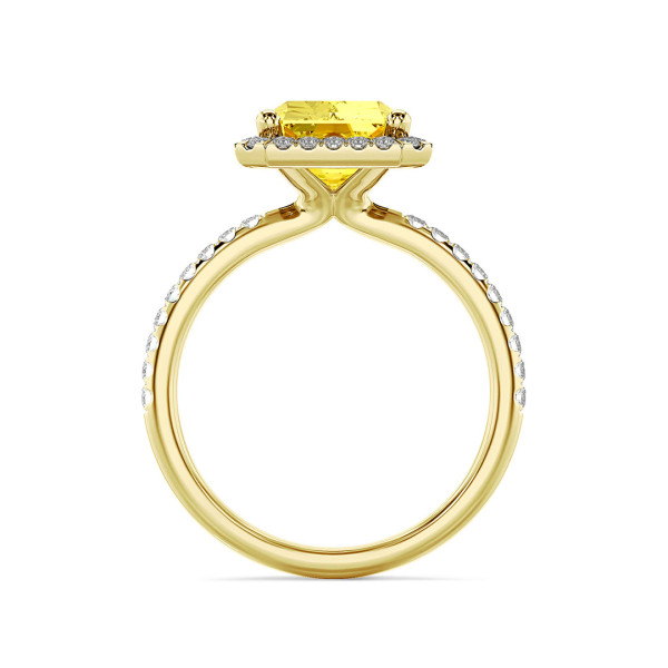 3.00 carat bague solitaire de type auréole avec un diamant jaune de taille radiant synthétique en or jaune