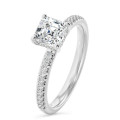 3.00 carats bague solitaire avec un diamant synthétique taille asscher et un halo caché en or blanc
