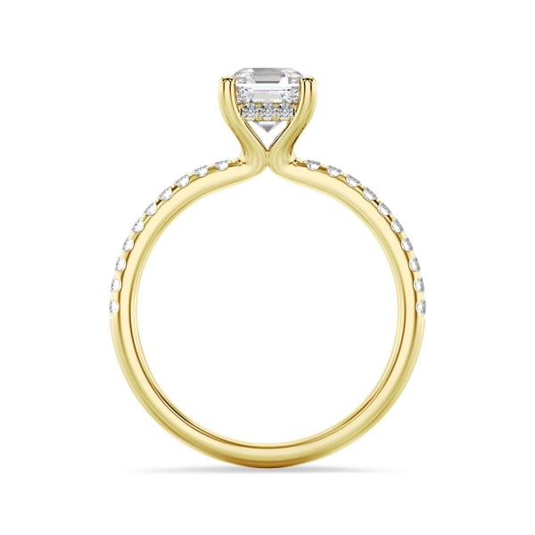 Bagues de fiançailles - 1.00 carats bague solitaire avec un diamant synthétique taille asscher et un halo caché en or jaune