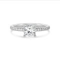 2.50 carats bague solitaire avec un diamant synthétique coussin et un halo caché en or blanc