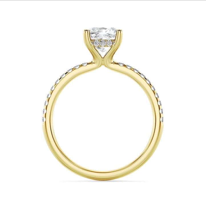 1.20 carats bague solitaire avec un diamant synthétique coussin et un halo caché en or jaune