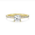 5.00 carats bague solitaire avec un diamant synthétique coussin et un halo caché en or jaune
