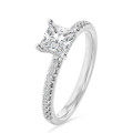 1.50 carats bague solitaire avec un diamant synthétique princess et un halo caché en or blanc