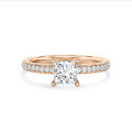 3.00 carats bague solitaire avec un diamant synthétique princess et un halo caché en or rouge
