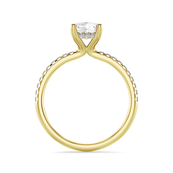 Bagues - 2.00 carat bague solitaire avec un diamant de taille radiant synthétique et un halo caché en or jaune