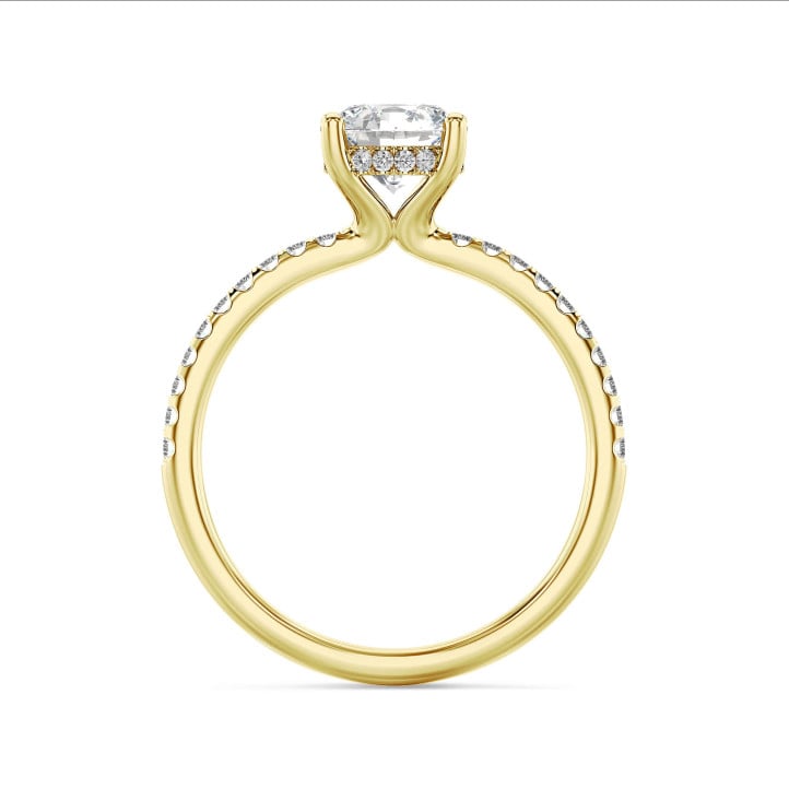 1.50 carat bague solitaire en or jaune avec un halo caché