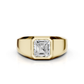 2.00 carat chevalière avec un diamant synthétique taille asscher en or jaune