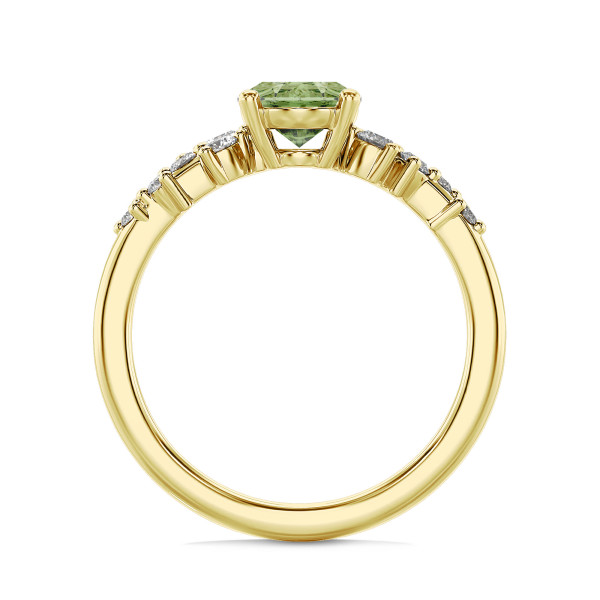 Nouveautés - Bague solitaire cluster 1,00 carat en or jaune avec diamant ovale Fancy Vivid Green de synthèse