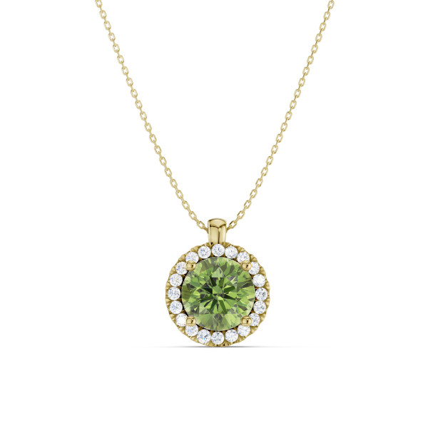 Nouveautés - Collier halo avec diamant Fancy Vivid Green de synthèse 1,00 carat en or jaune