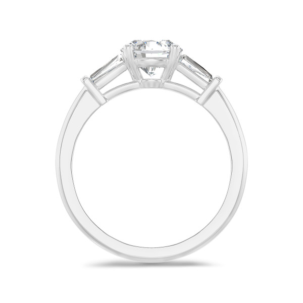 Bagues de fiançailles - 3.00 carat Bague trilogie en or blanc avec un diamant de laboratoire rond et deux diamants de laboratoire baguettes de forme conique