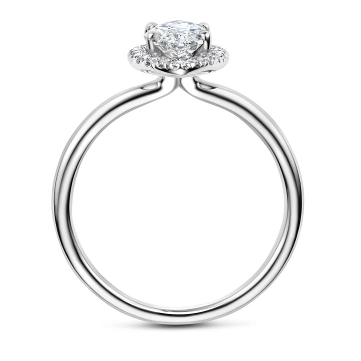 1.00 carats bague solitaire de type auréole avec un diamant de laboratoire marquise en or blanc avec diamants de laboratoire ronds