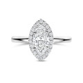 1.50 carats bague solitaire de type auréole avec un diamant de laboratoire marquise en or blanc avec diamants de laboratoire ronds