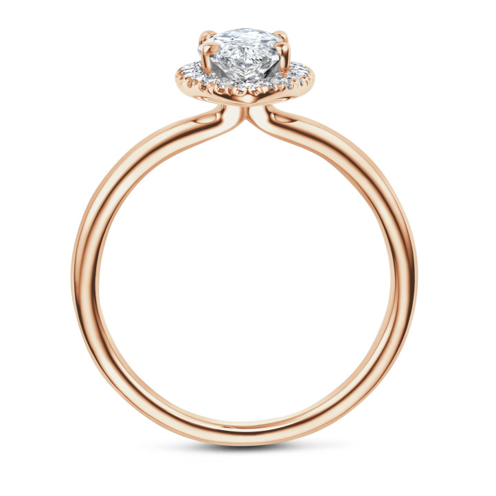 1.00 carats bague solitaire de type auréole avec un diamant de laboratoire marquise en or rouge avec diamants de laboratoire ronds