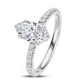 3.00 carats bague solitaire avec un diamant synthétique marquise et un halo caché en or blanc