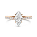 1.00 carats bague solitaire avec un diamant synthétique marquise et un halo caché en or rouge