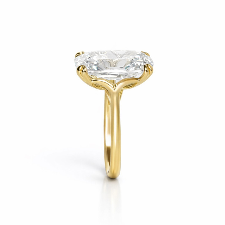 Bague unique en son genre avec diamant de 10,14 carats, taille coussin allongée Old Mine, créé en laboratoire, monté sur or jaune.