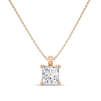 2.00克拉公主方形培育鑽石玫瑰金吊墜