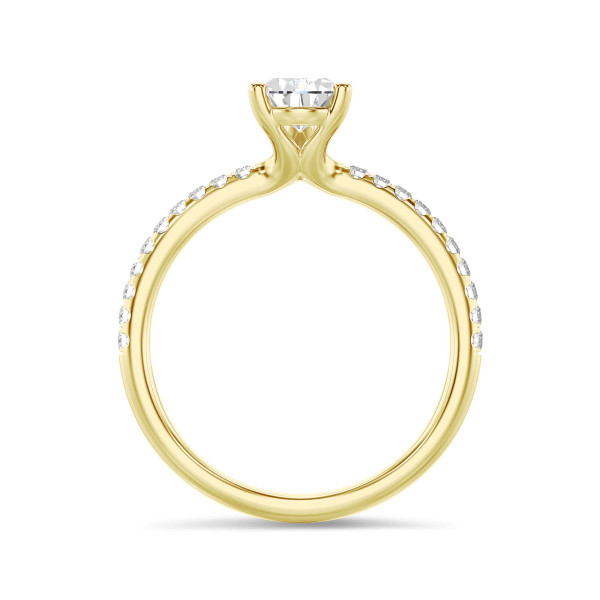 3.00克拉梨形切工黃金培育單鑽戒指 - 戒圏密镶小培育鑽石