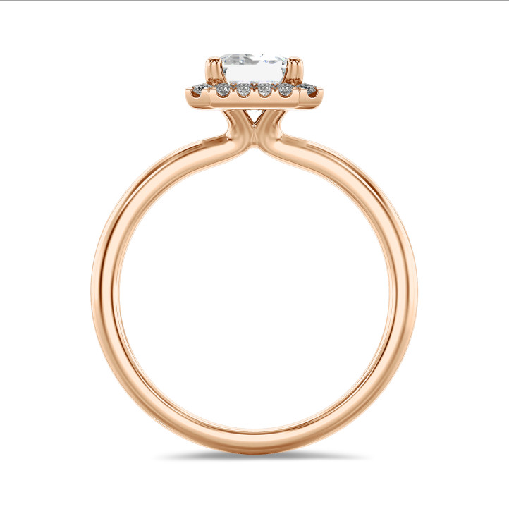 1.50克拉Halo光環祖母綠切工圍鑲培育單鑽玫瑰金戒指