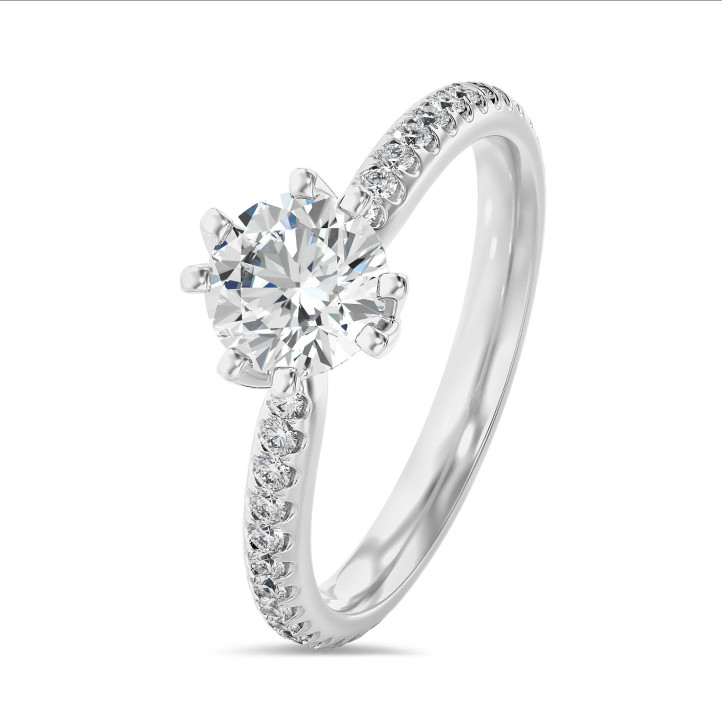 3.00克拉白金培育單鑽戒指- 戒圏密鑲小培育鑽(滿鑲)