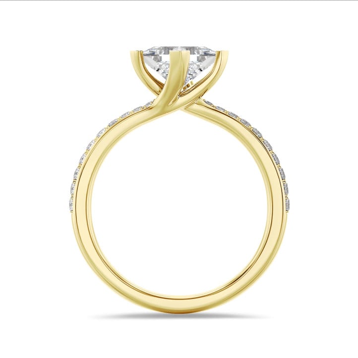 1.20 克拉黃金公主方培育鑽戒指 - 戒圏密鑲小培育鑽