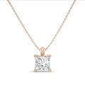 5.00克拉公主方形培育鑽石玫瑰金吊墜