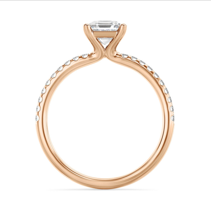 2.00克拉阿斯切玫瑰金培育單鑽戒指 - 戒托群鑲小培育鑽