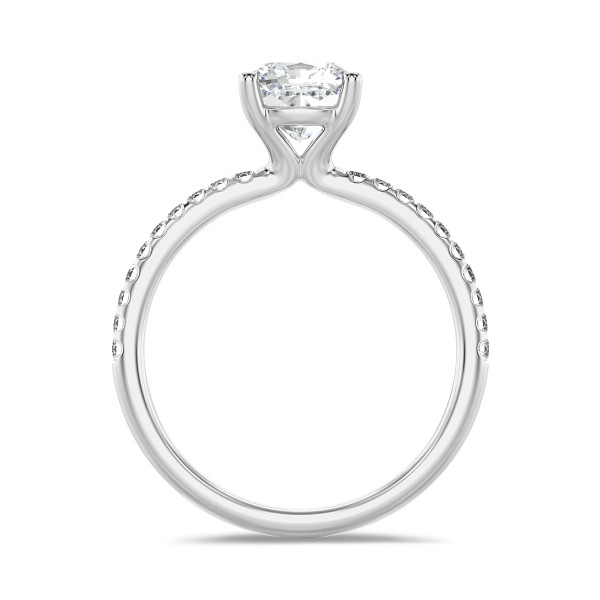 Anelli di fidanzamento - Anello solitario da 1,00 carati con diamante cushion coltivato in laboratorio in oro bianco con diamanti laterali coltivati in laboratorio