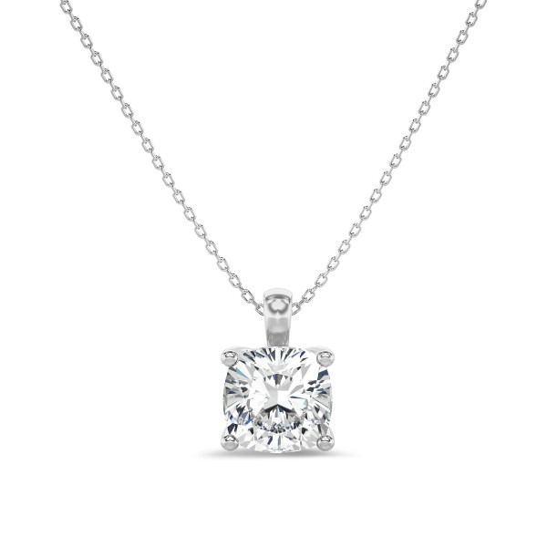 Collane - Pendente con diamante solitario da 1,00 carati con taglio a cuscino coltivato in laboratorio in oro bianco