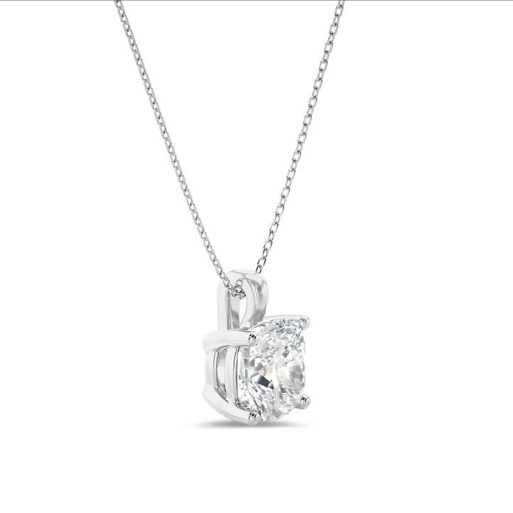 Pendente con diamante solitario da 1,00 carati, taglio a cuscino, coltivato in laboratorio, in oro bianco