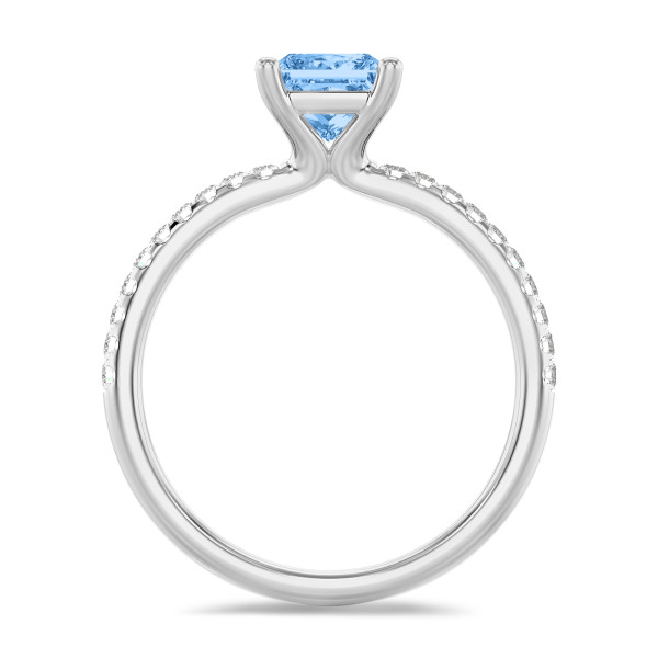 Anelli di fidanzamento - Anello solitario da 1,00 carati con un diamante blu coltivato in laboratorio, in oro bianco con diamanti laterali coltivati in laboratorio